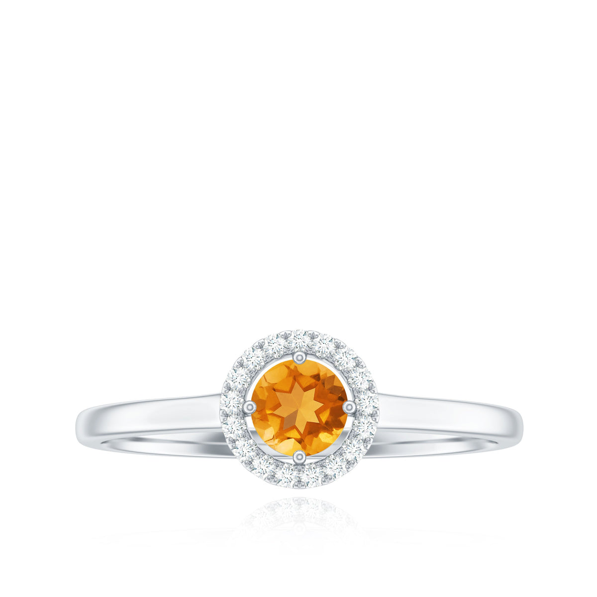 Certified Natural Citrine Promise Ring with Diamond Halo