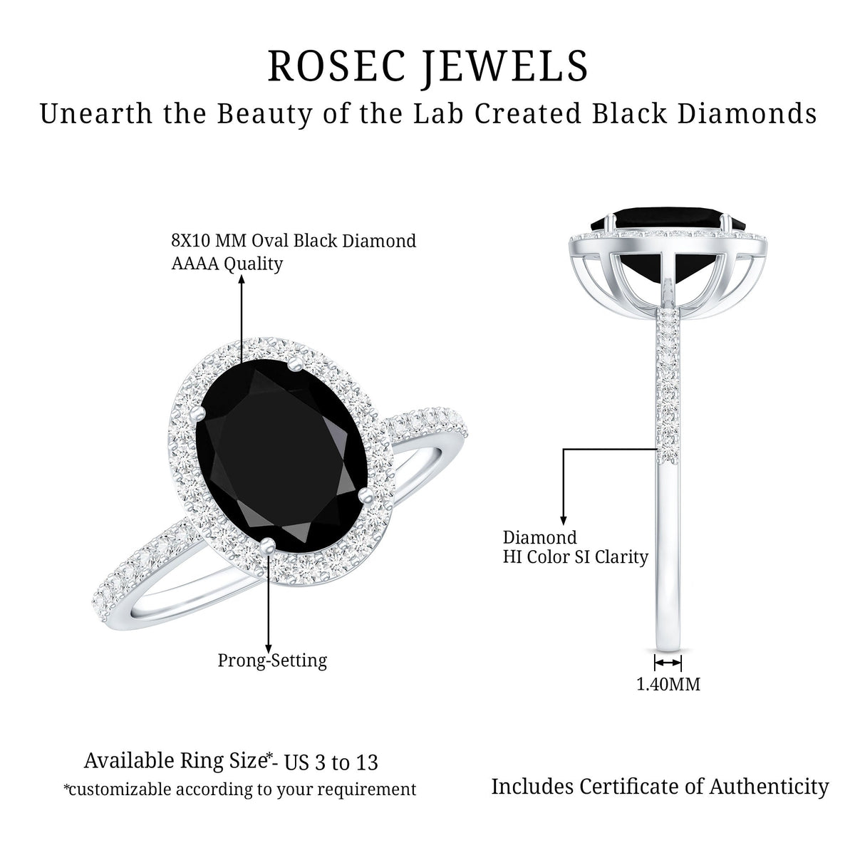 Certified 4.2 Carat Lab Grown Black and White Diamond Oval Engagement Ring with Halo