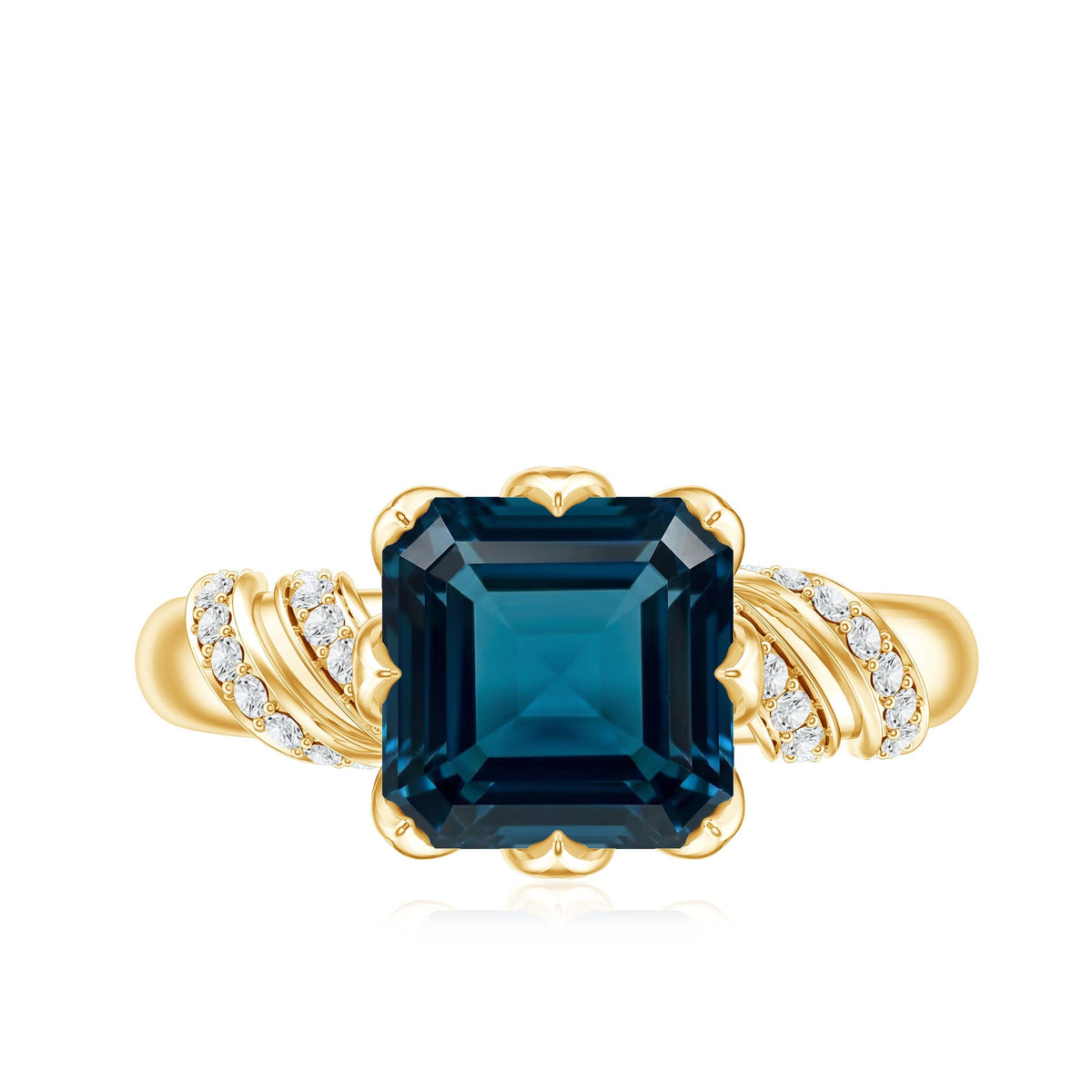 3 Carat Asscher Cut London Blue Topaz Designer Solitaire Engagement Ring