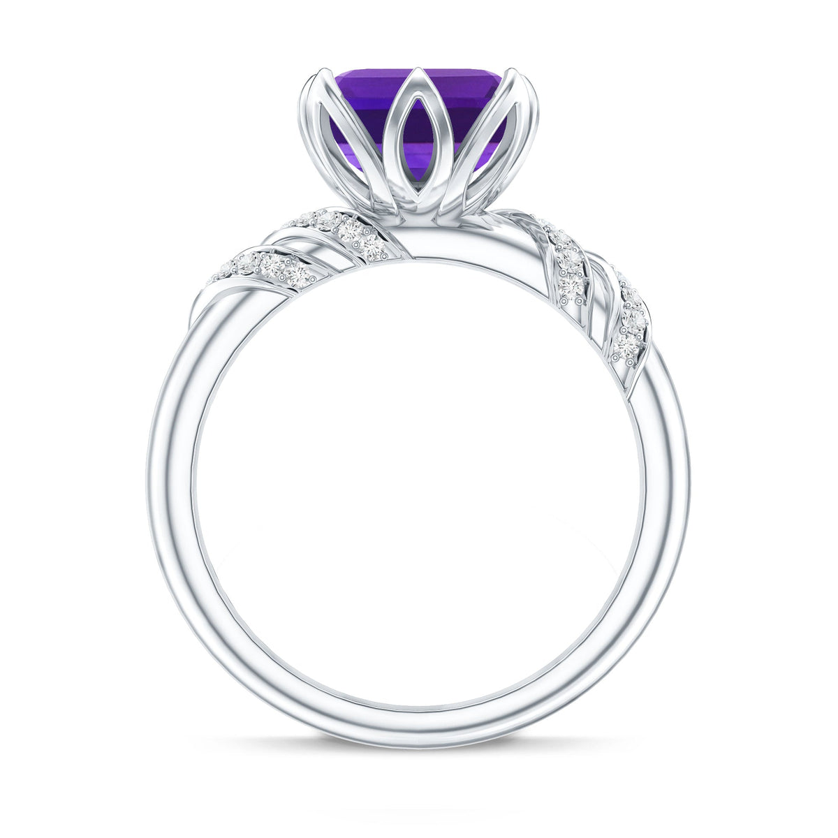 Vintage Looking 3 Carat Amethyst Asscher Cut Engagement Ring with Diamond