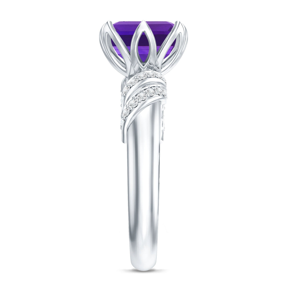 Vintage Looking 3 Carat Amethyst Asscher Cut Engagement Ring with Diamond