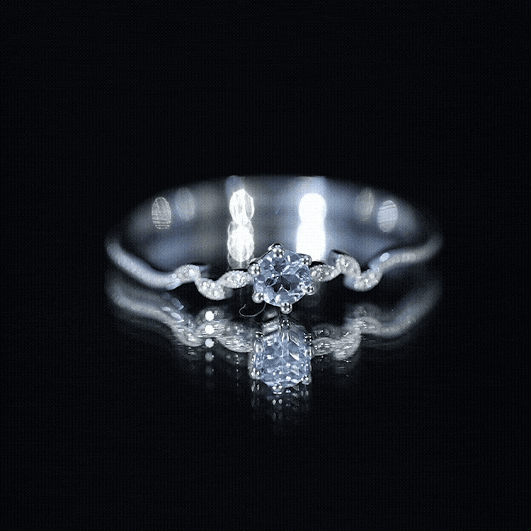 Round Aquamarine Diamond Nature Inspired Promise Ring