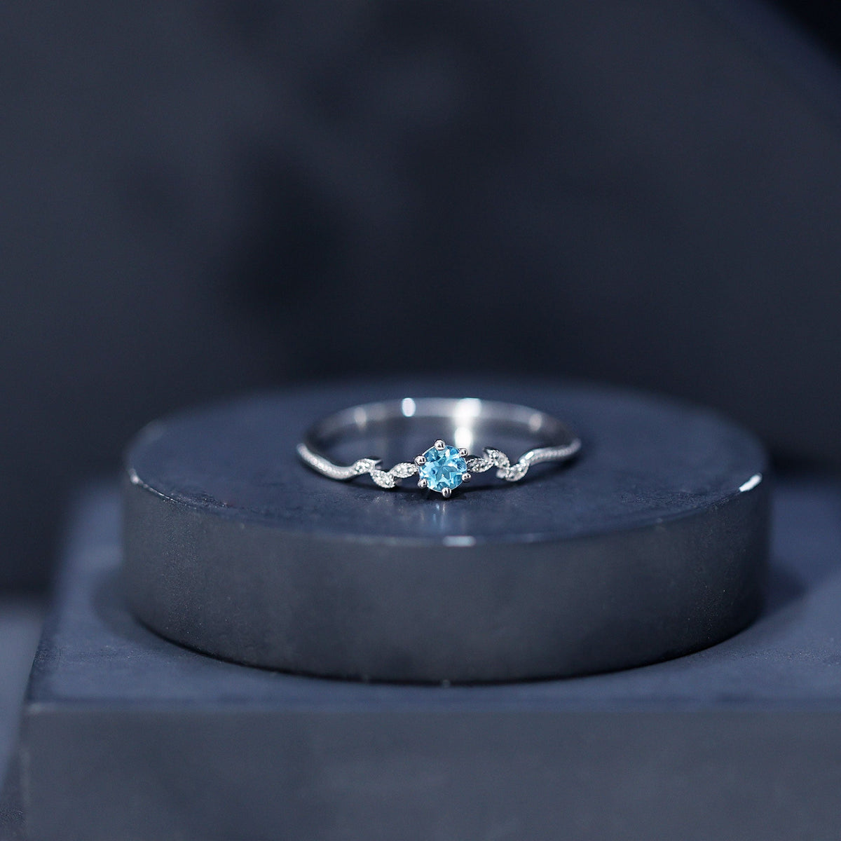 Round Aquamarine Diamond Nature Inspired Promise Ring
