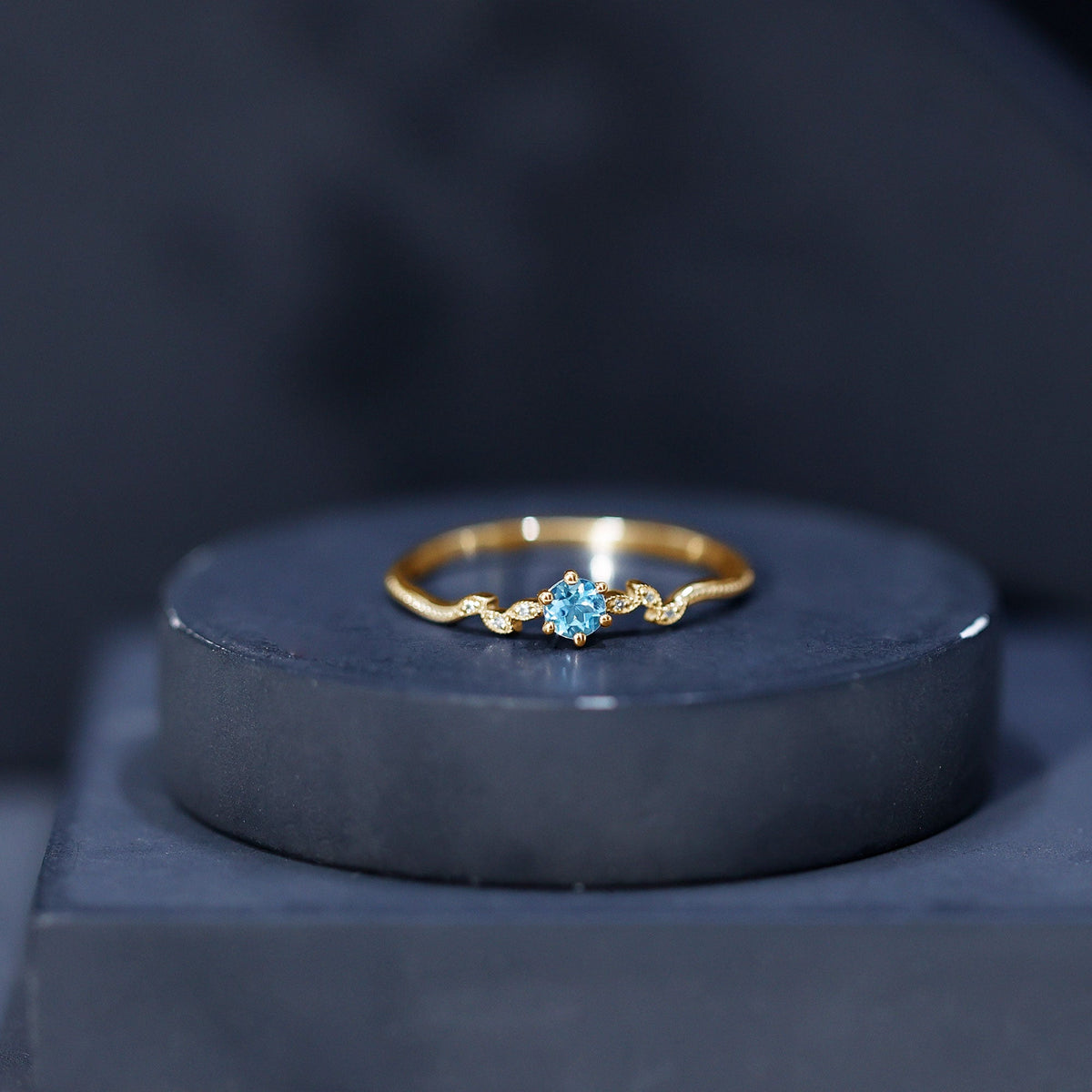 Round Aquamarine Diamond Nature Inspired Promise Ring