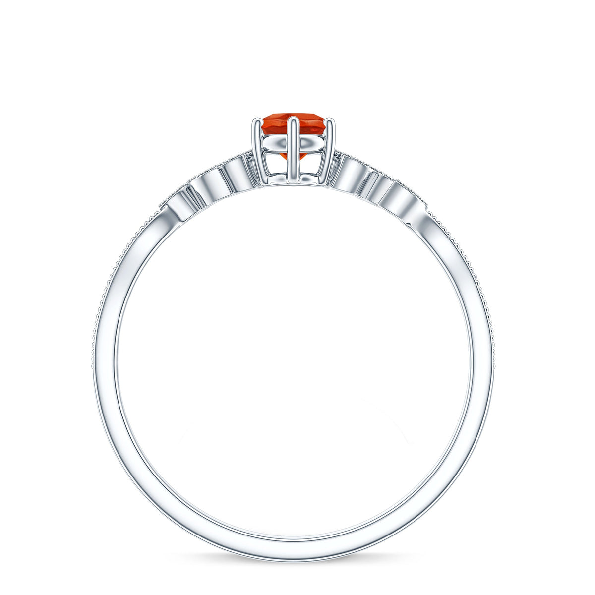 Round Fire Opal Leaf Promise Ring with Diamond