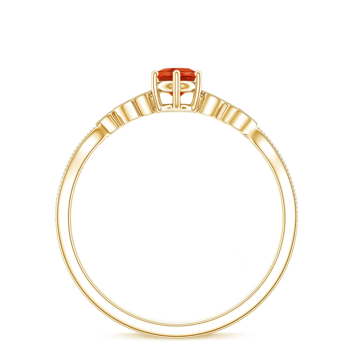 Round Fire Opal Leaf Promise Ring with Diamond