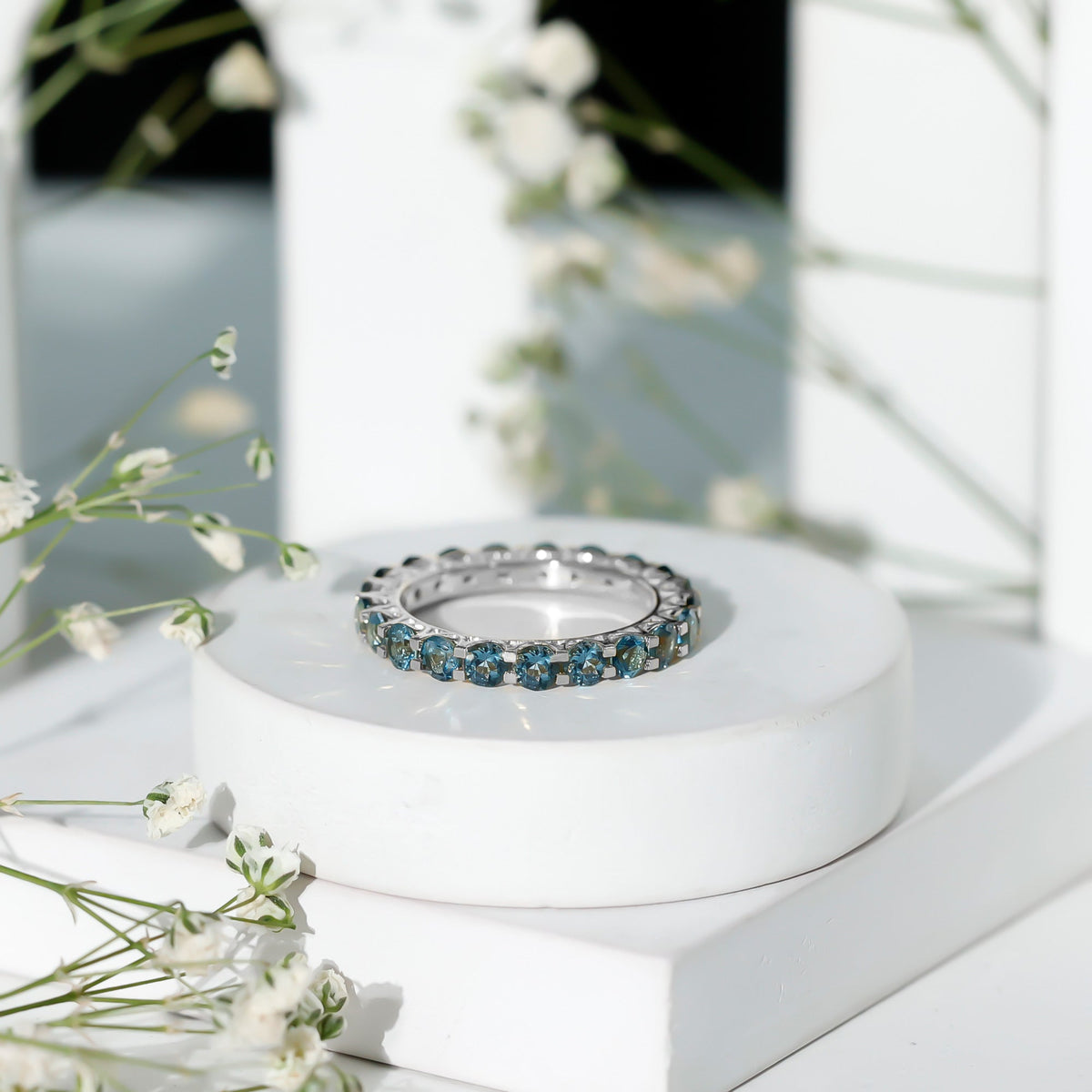 Certified London Blue Topaz Full Eternity Band Ring