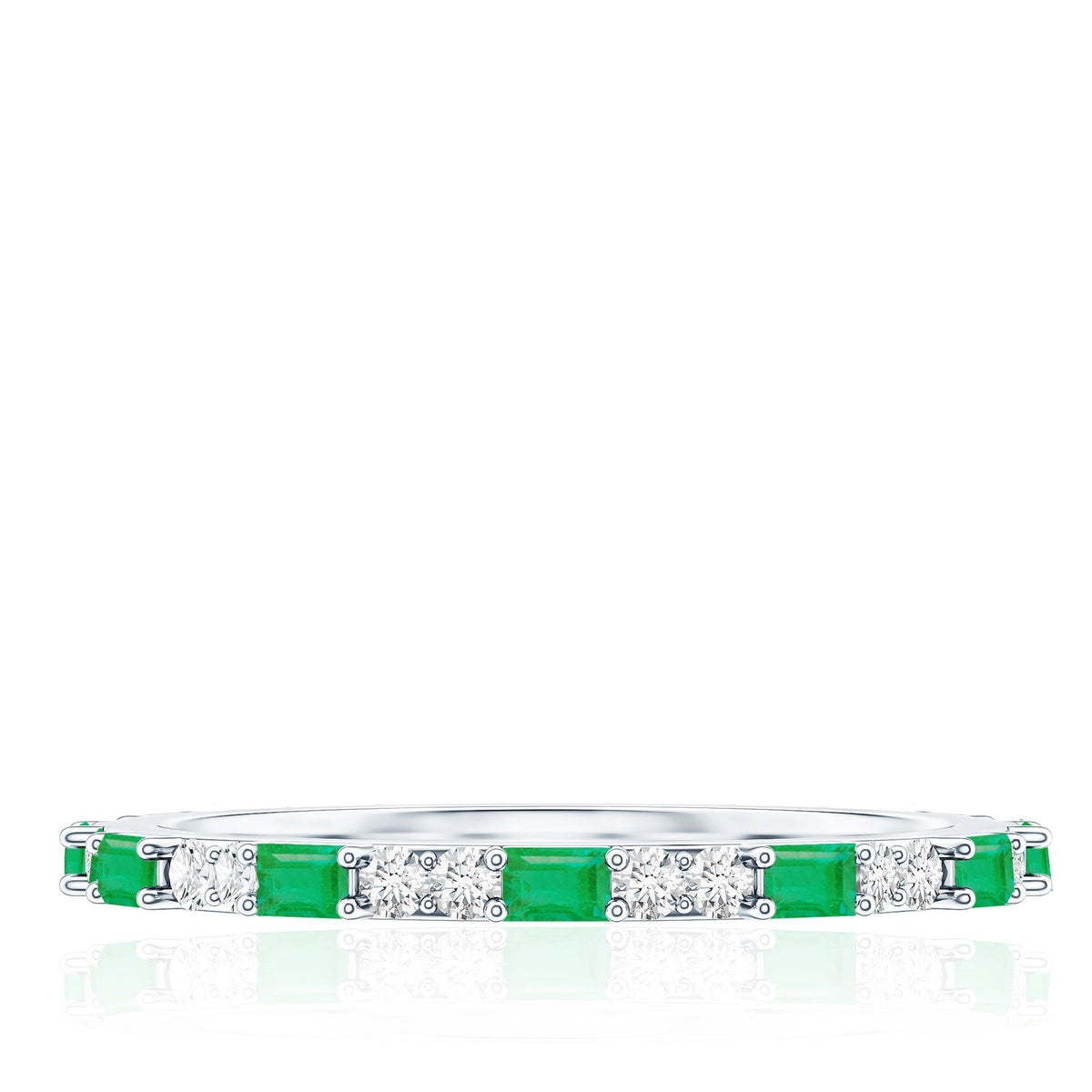 Natural Baguette Emerald Diamond Eternity Ring in East West Style