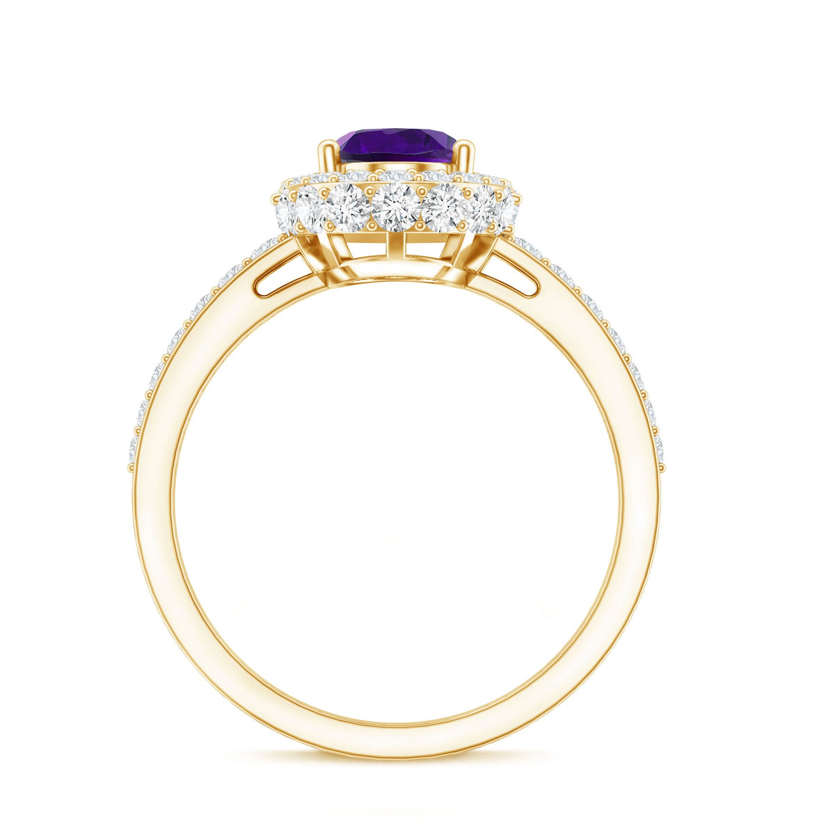 Natural 1 Carat Amethyst Oval Engagement Ring with Moissanite Halo