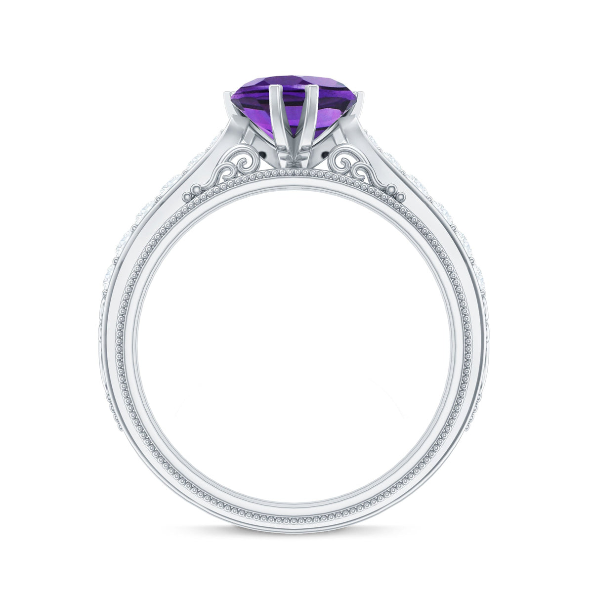 Vintage Style 2 Carat Amethyst Heart Engagement Ring with Diamond