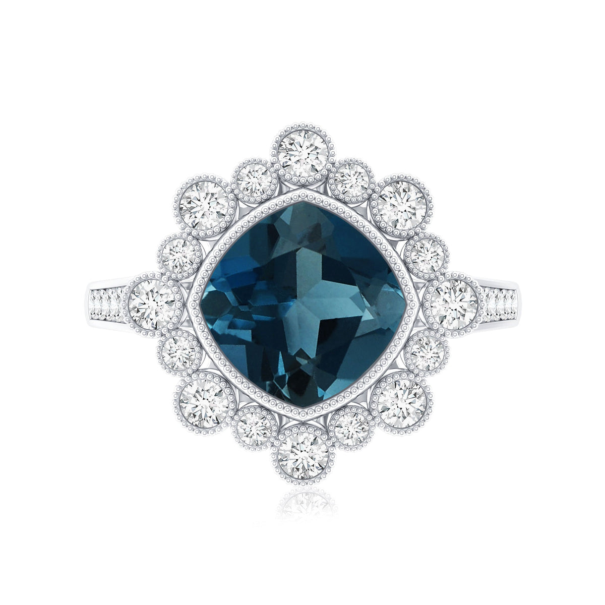 Cushion London Blue Topaz Cocktail Ring with Diamond
