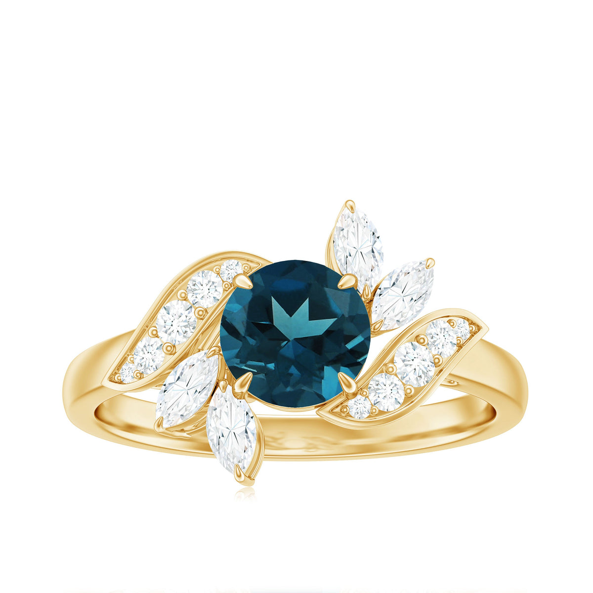 London Blue Topaz and Diamond Flower Engagement Ring
