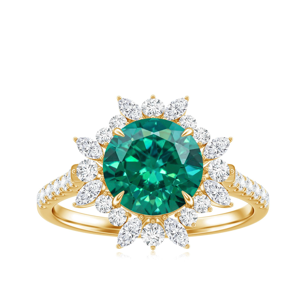 Certified 8 mm Lab Grown Emerald Cocktail Ring with Halo