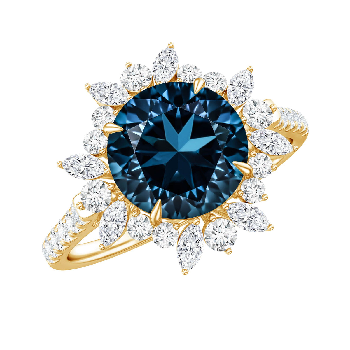 Certified London Blue Topaz and Diamond Statement Engagement Ring