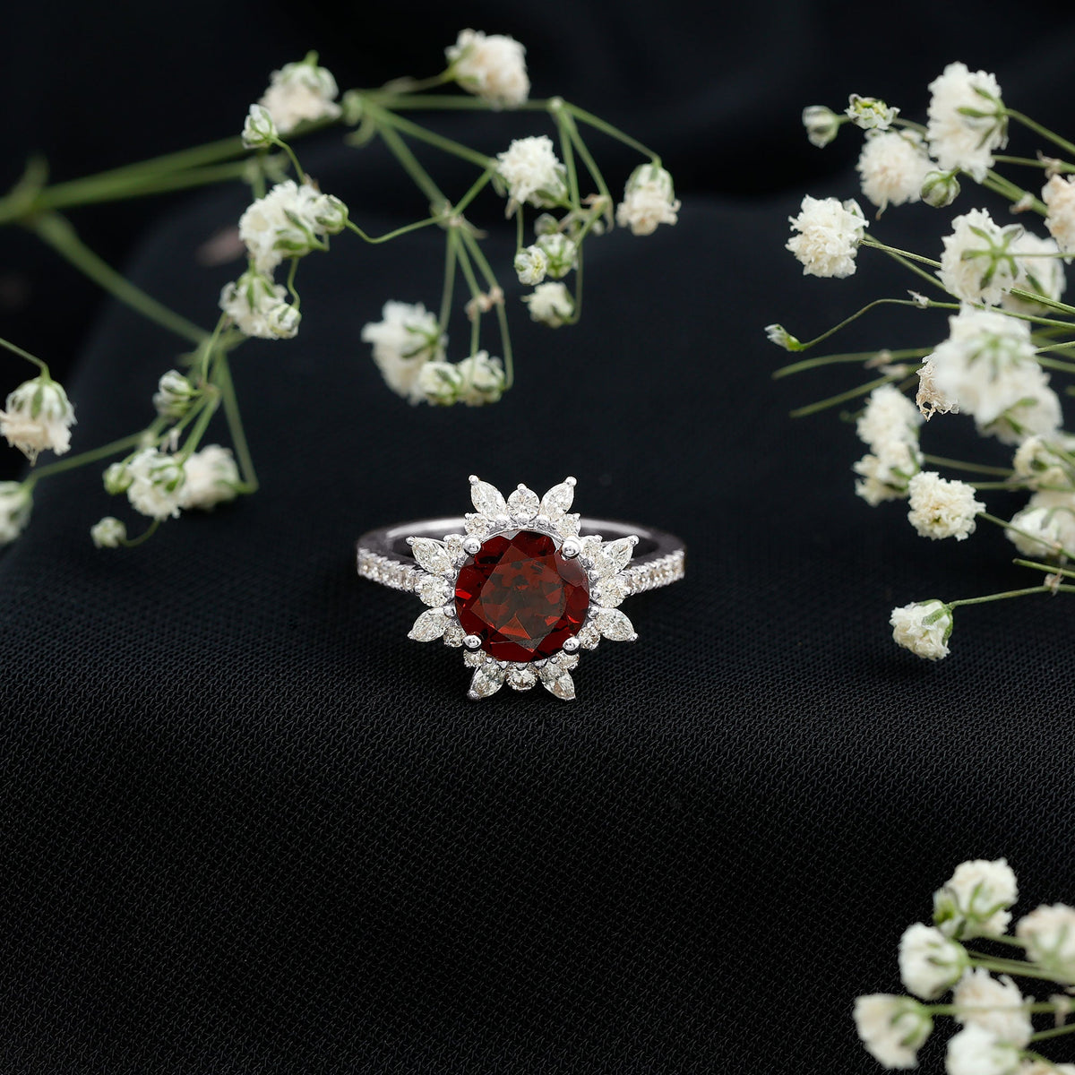 Real 2.3 Carat Garnet Statement Engagement Ring with Diamond Halo