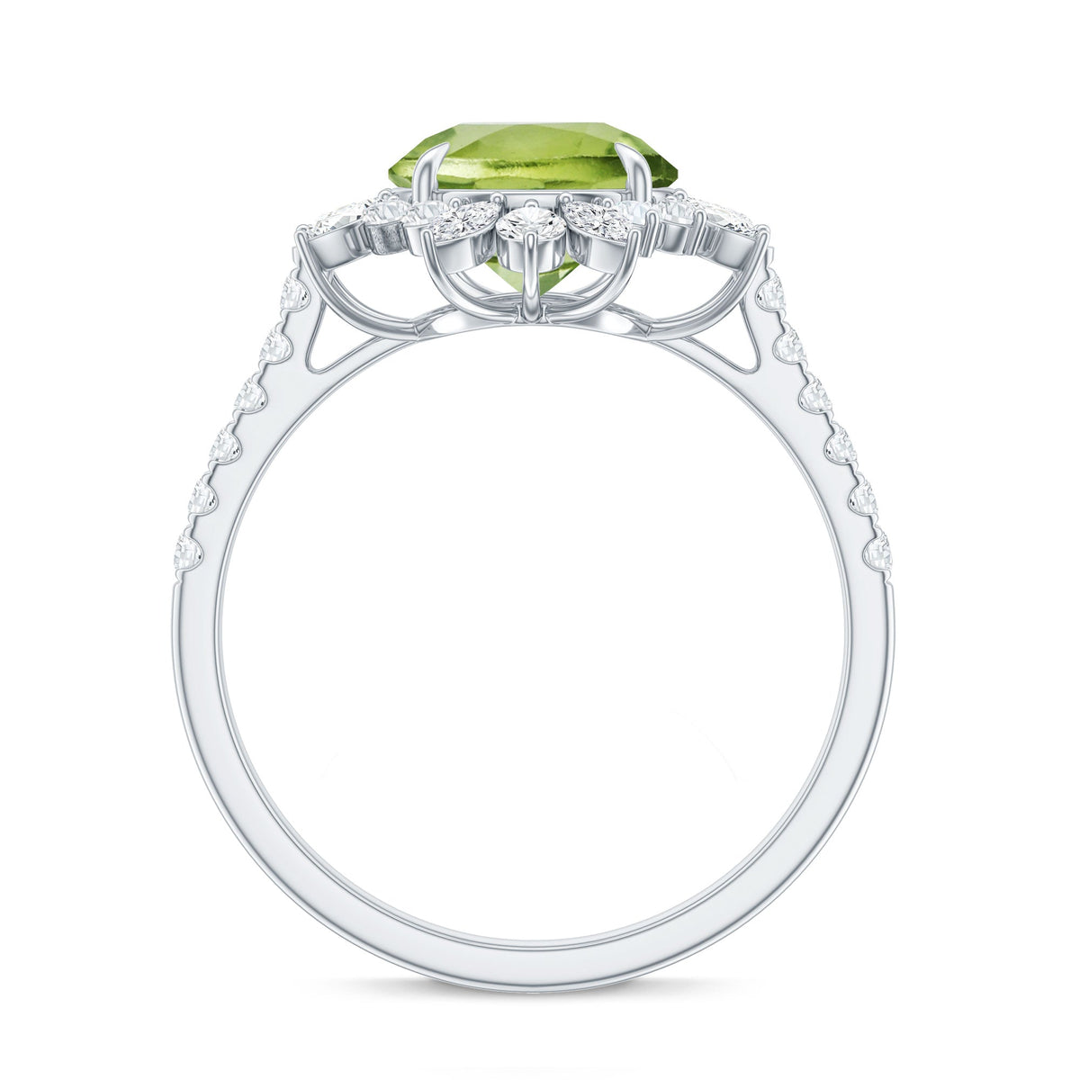 Natural 2 Carat Peridot Statement Engagement Ring with Halo