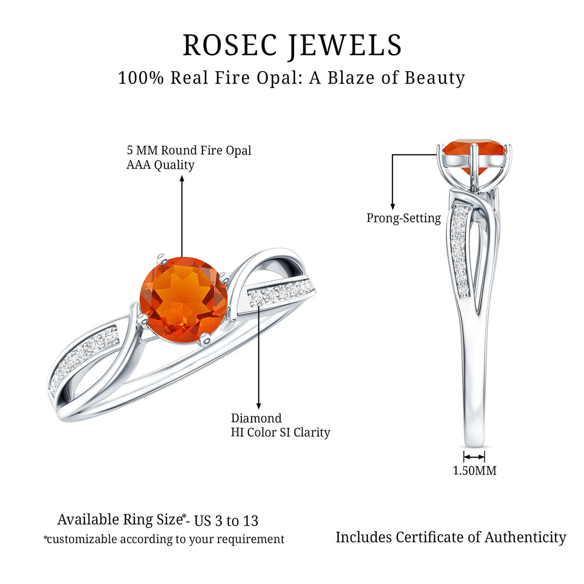 Orange Fire Opal Infinity Engagement Ring with Diamonds