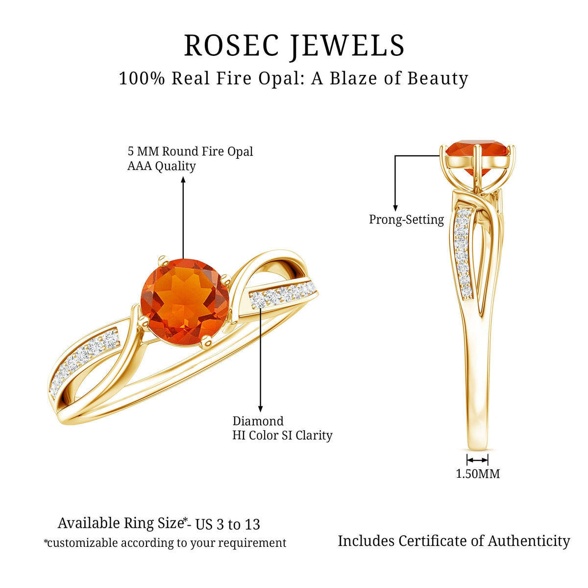 Orange Fire Opal Infinity Engagement Ring with Diamonds