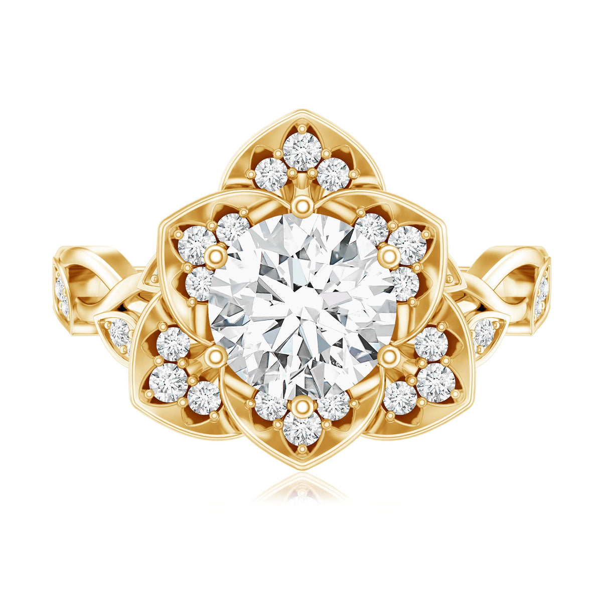 Nature Inspired Moissanite Flower Engagement Ring with Certificate