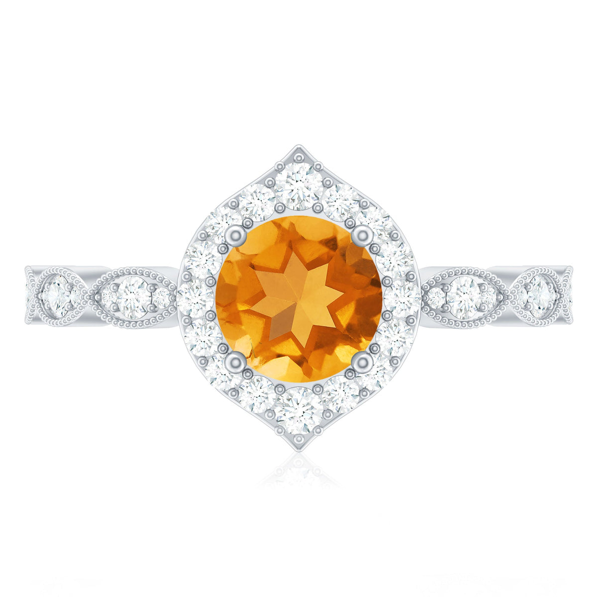Citrine Vintage Inspired Engagement Ring With Diamond Halo
