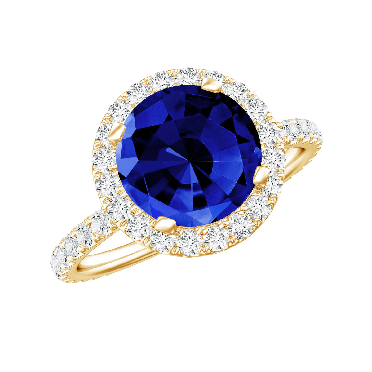 Certified 2.7 Carat Lab Grown Blue Sapphire Halo Engagement Ring with Moissanite