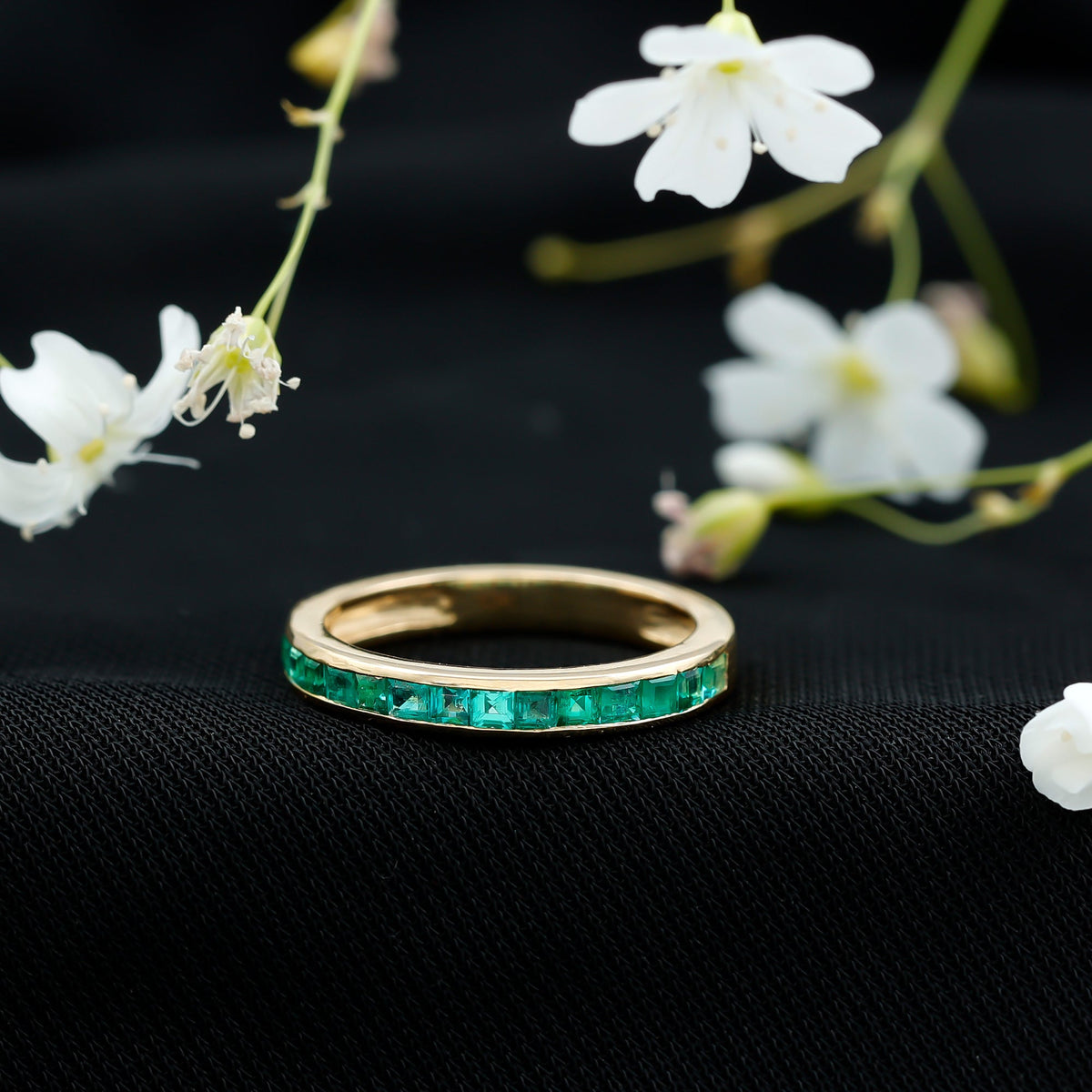 Real Emerald Princess Cut Half Eternity Ring