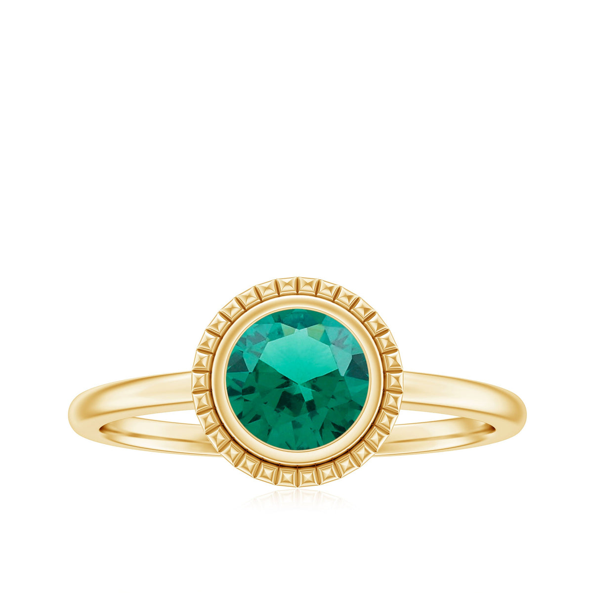 Certified 0.8 Carat Lab Grown Emerald Solitaire Engagement Ring in Bezel Setting