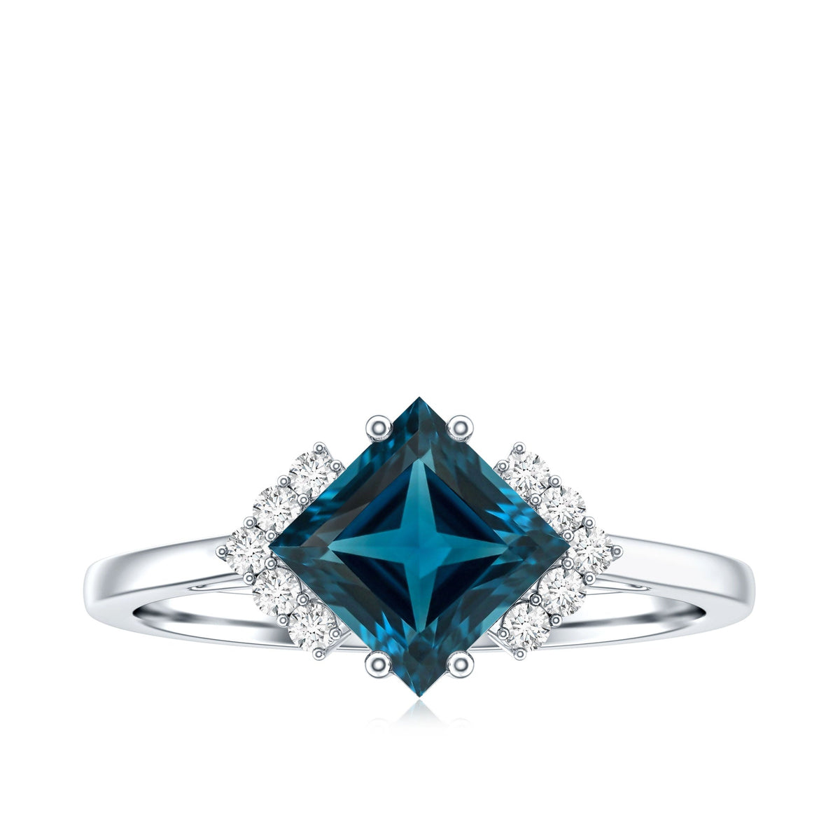 Princess Cut London Blue Topaz Engagement Ring with Diamond