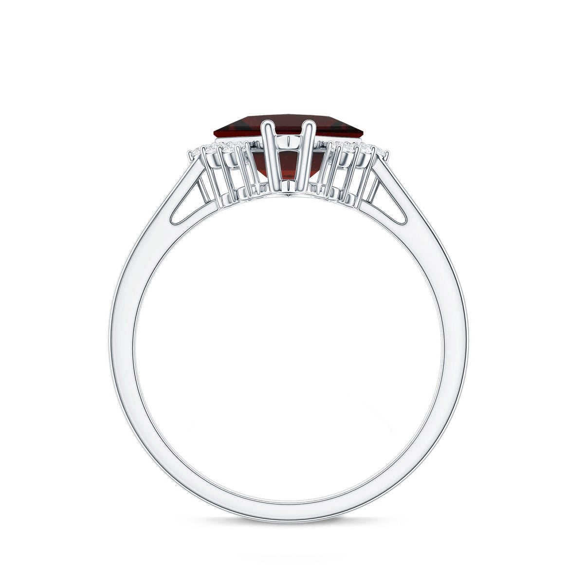 Certified Natural Garnet Princess Cut Engagement Ring with Diamond