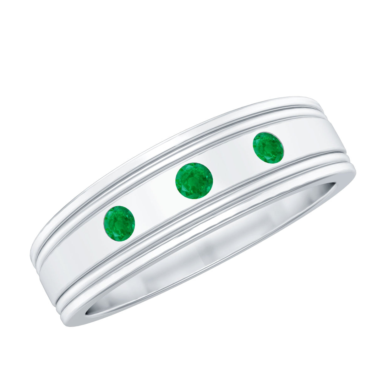 Emerald Minimal Band Ring in Gypsy Setting