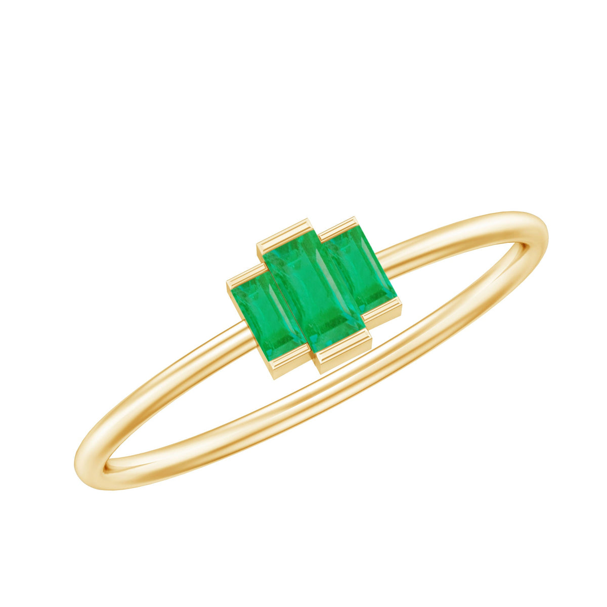 Baguette Cut Natural Emerald Three Stone Ring