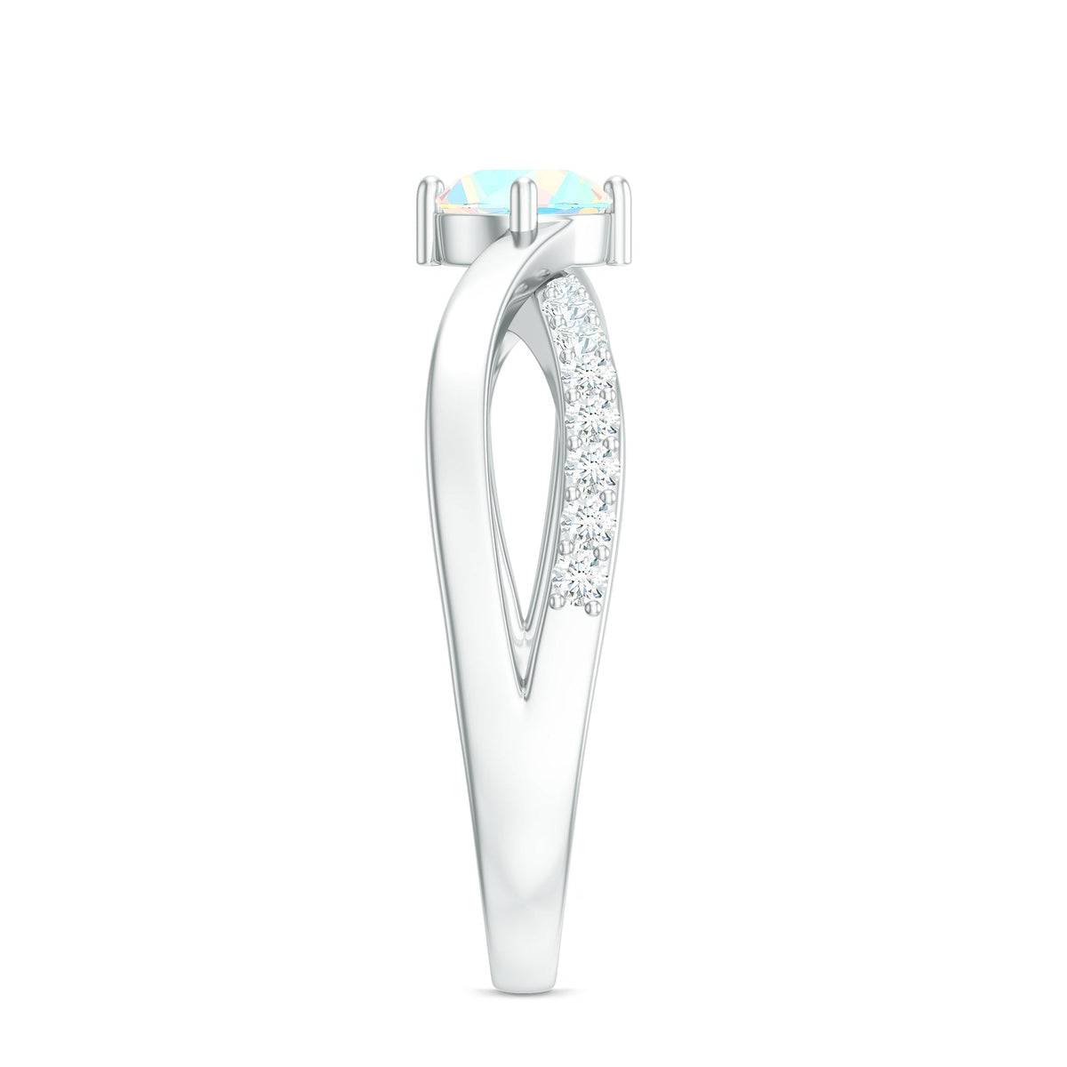 Natural Ethiopian Rainbow Opal Diamond Engagement Ring with Twisted Shank