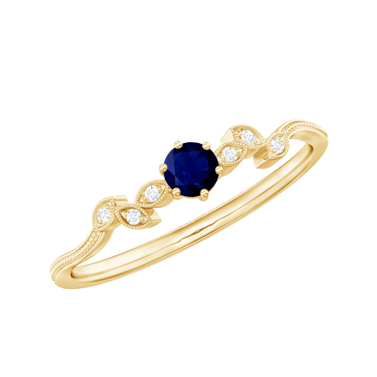 Real Blue Sapphire and Diamond Leaf Inspired Promise Ring