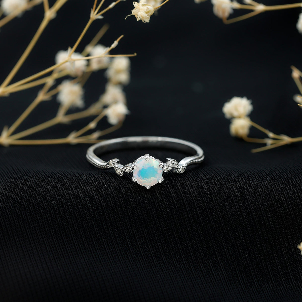 Nature Inspired Ethiopian Opal Promise Ring with Diamond