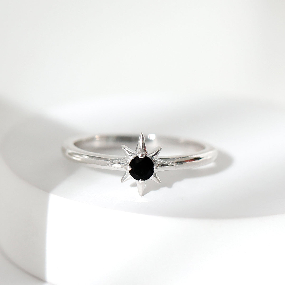 Genuine Black Spinel Sunburst Promise Ring for Women