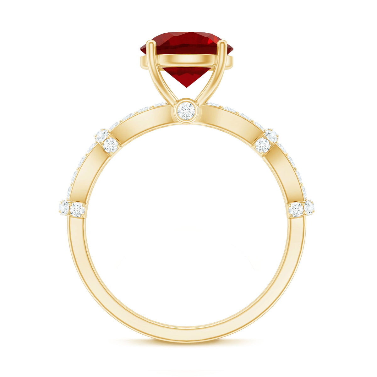 Solitaire Lab Grown Ruby and Diamond Criss Cross Engagement Ring