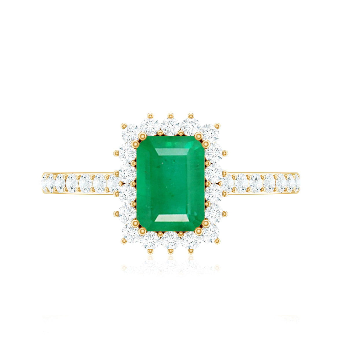 Natural Emerald Cut Emerald Engagement Ring with Diamond Halo