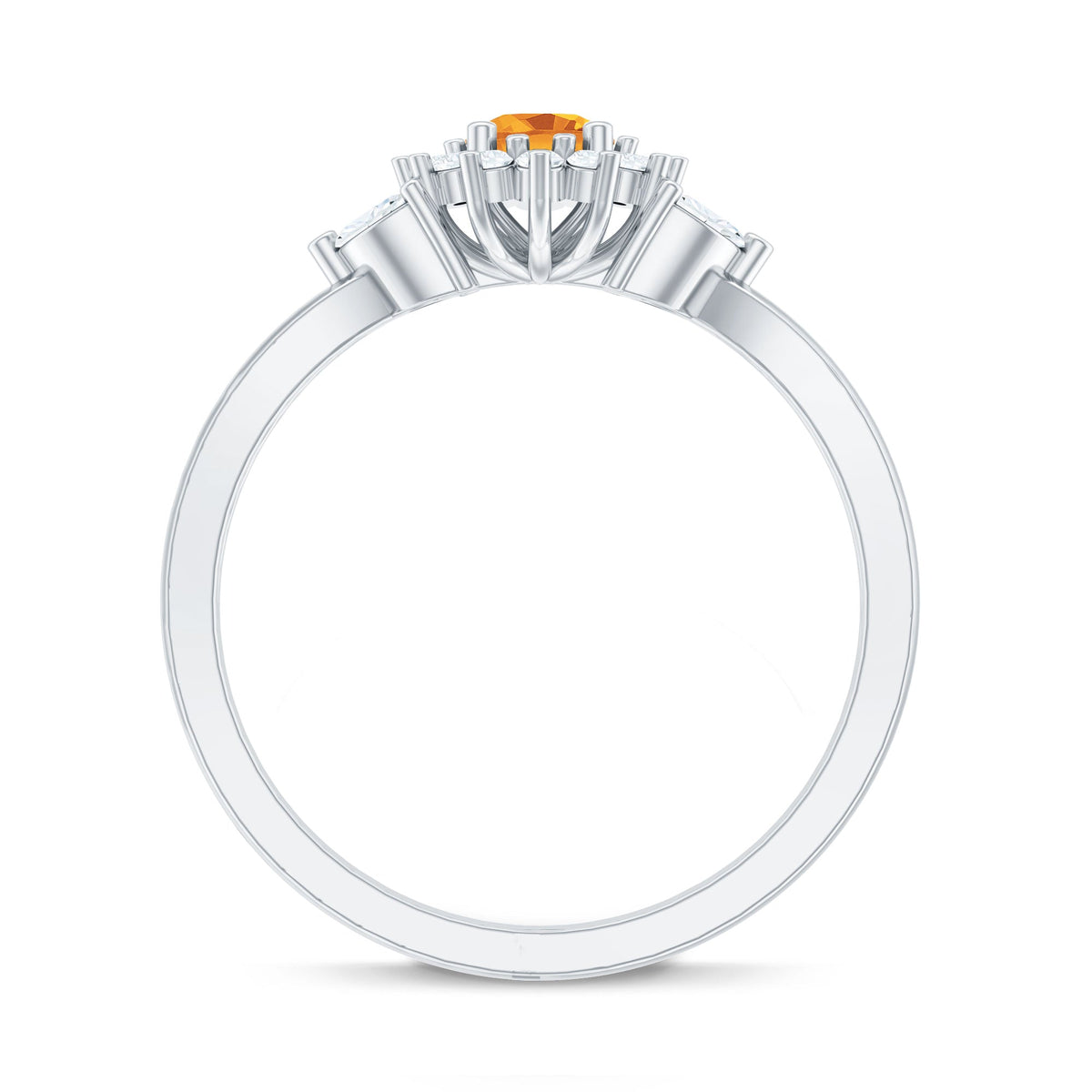 Nature Inspired Citrine Diamond Engagement Ring with Split Shank