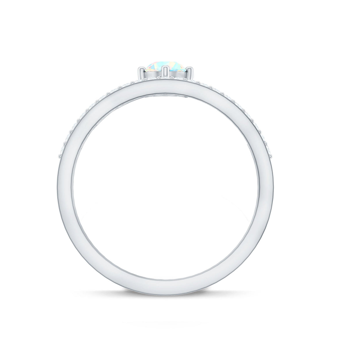 Natural Ethiopian Rainbow Opal Crown Promise Ring with Diamond