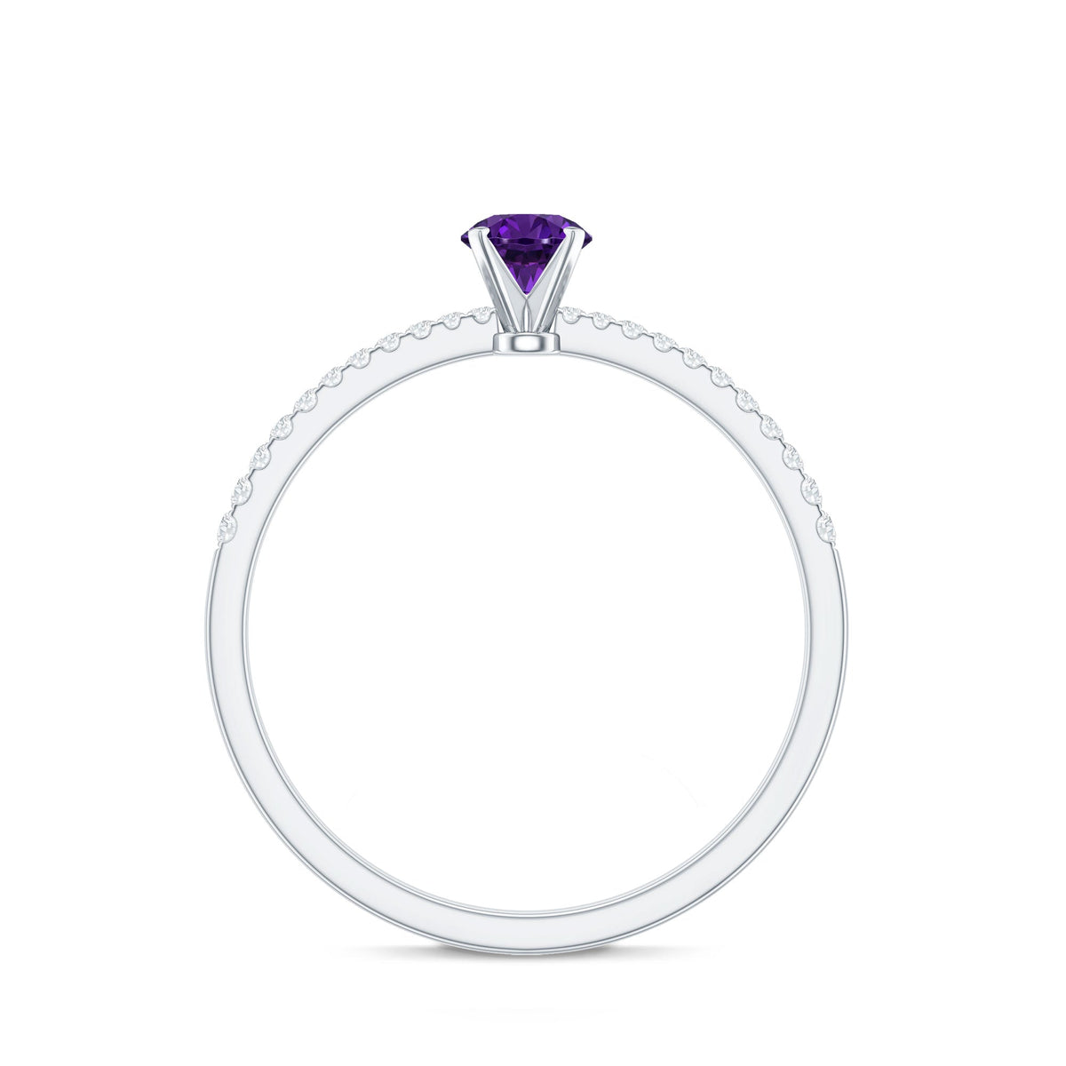 Real Amethyst Promise Ring with Diamond for Women