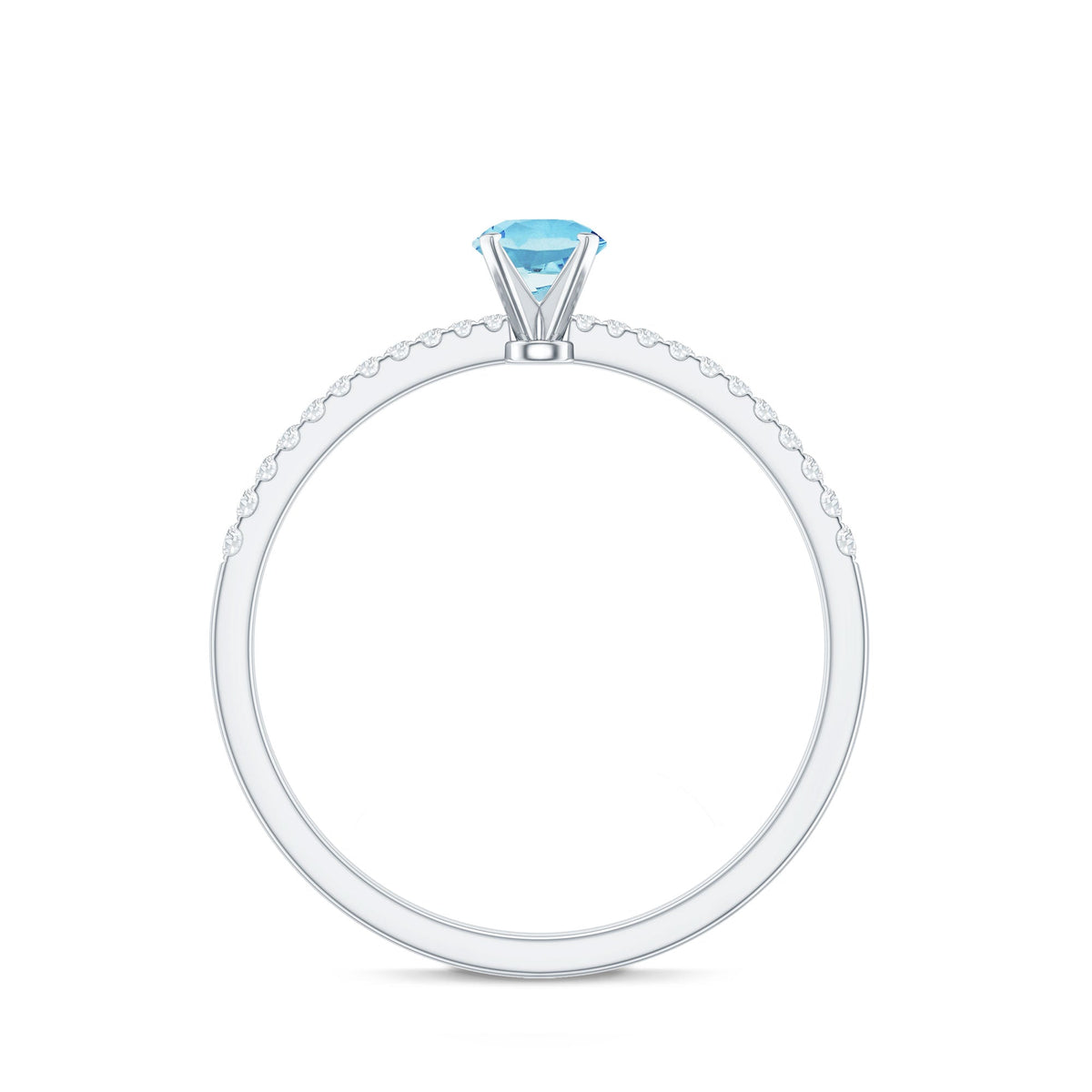 Natural Aquamarine Promise Ring with Diamond Side Stones