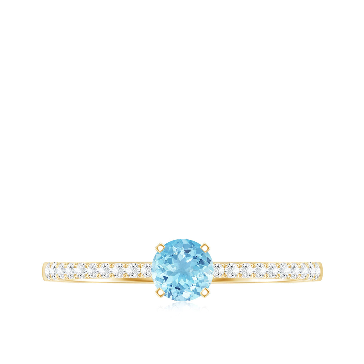 Natural Aquamarine Promise Ring with Diamond Side Stones