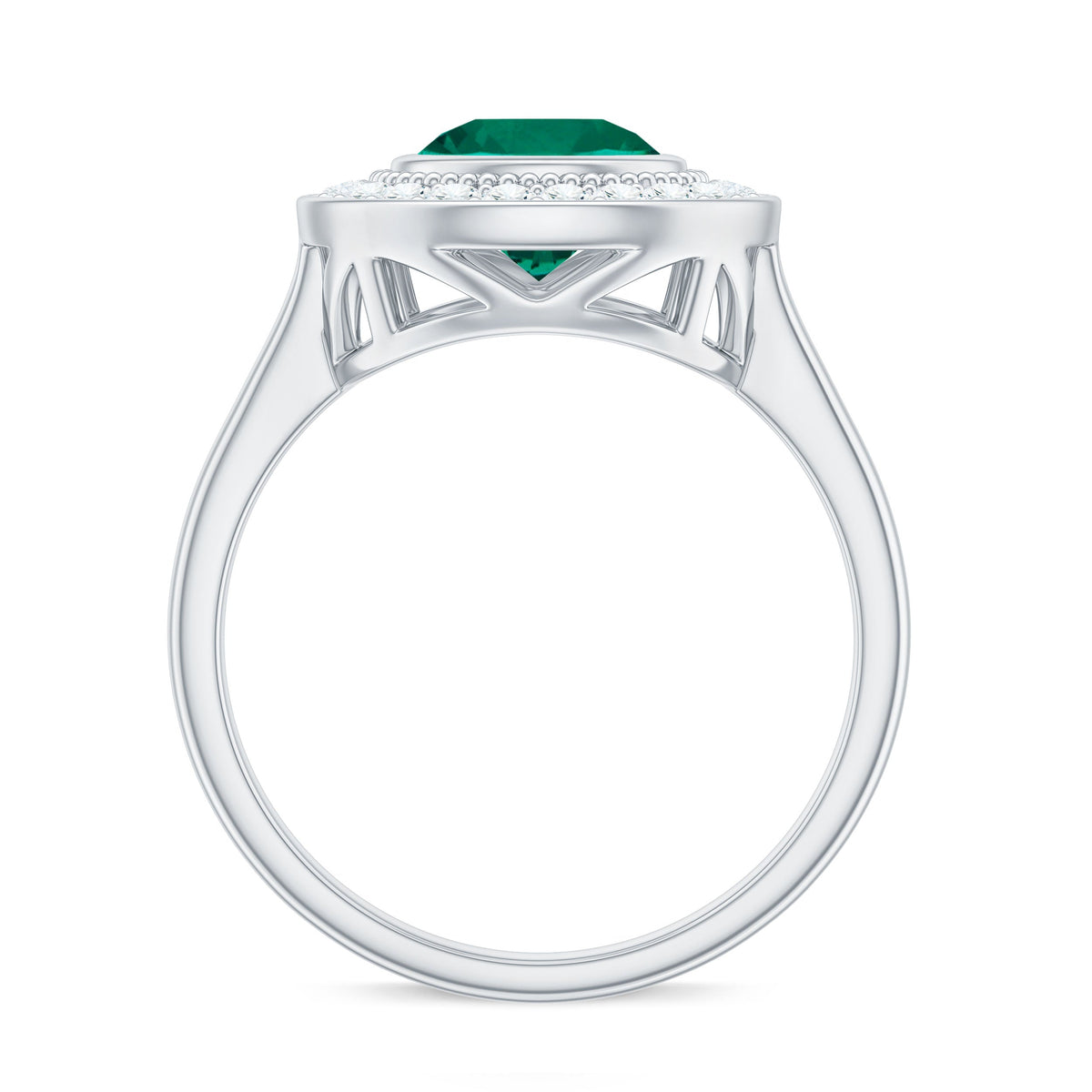 Vintage Looking 2 Carat Lab Grown Emerald Engagement Ring with Halo