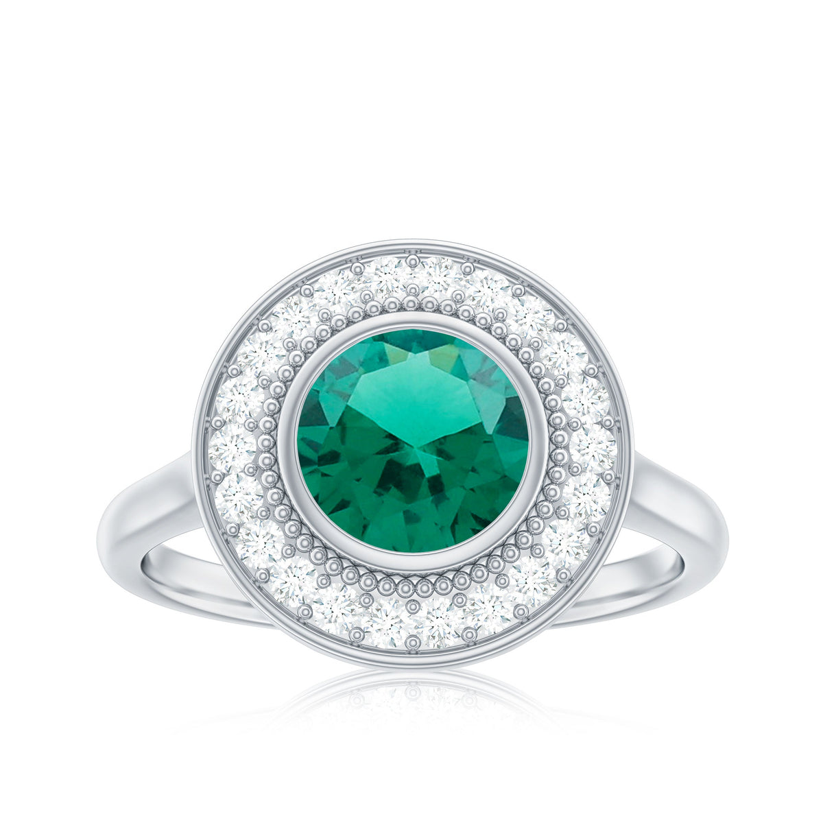 Vintage Looking 2 Carat Lab Grown Emerald Engagement Ring with Halo