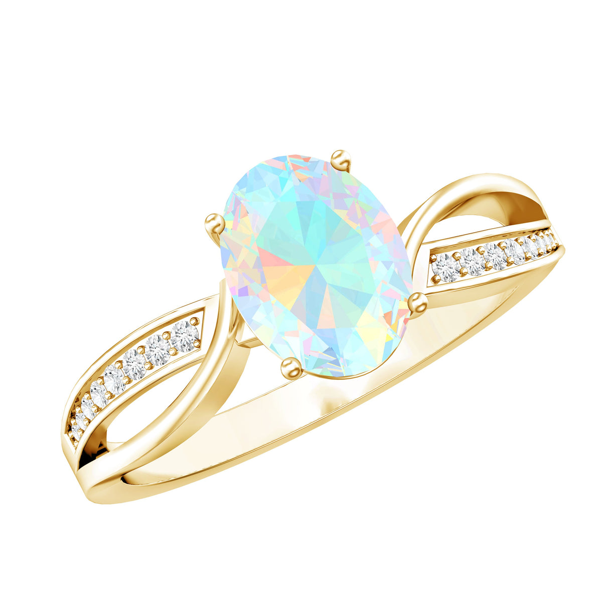 Natural 1.2 Carat Oval Opalescent Diamond Engagement Ring with Split Shank