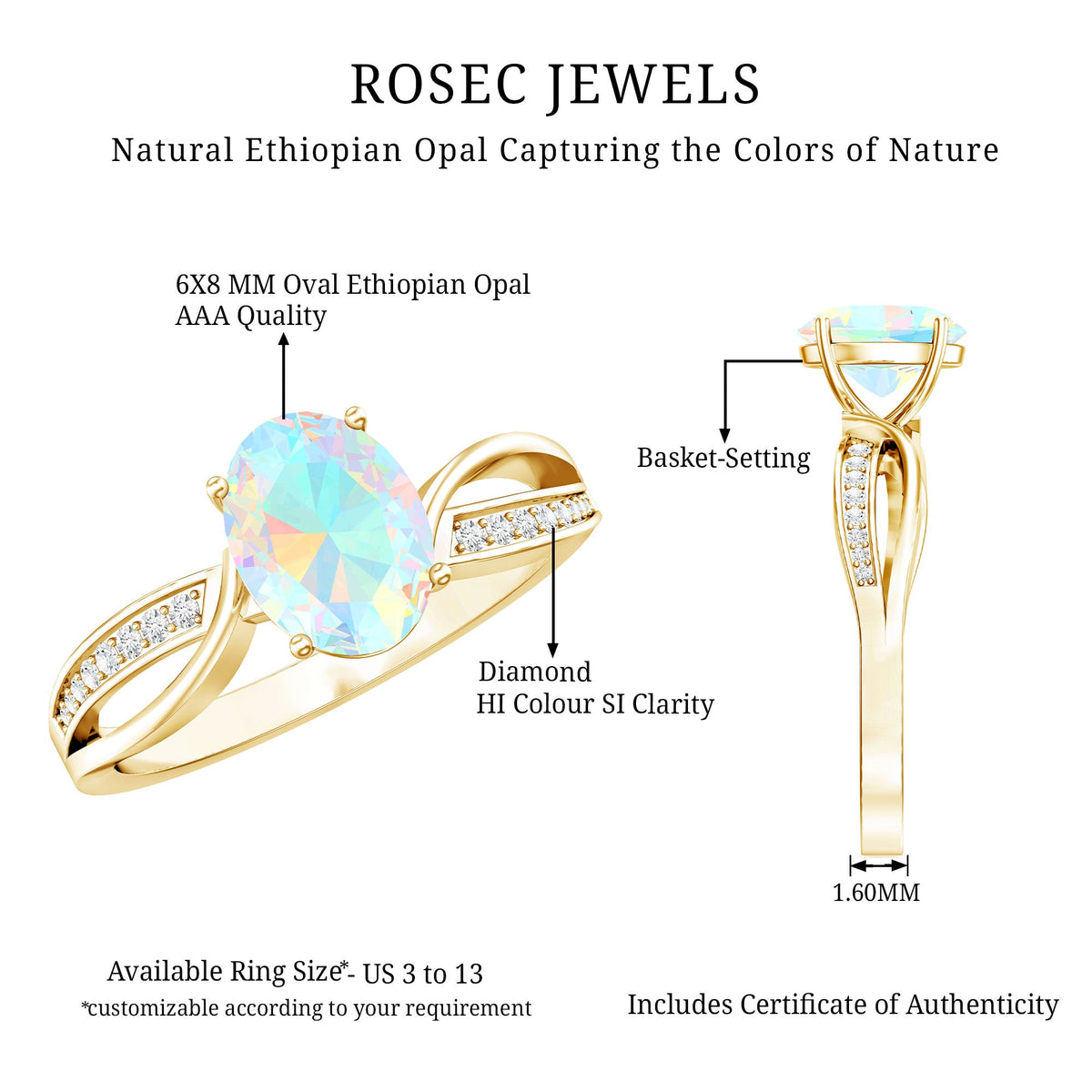Natural 1.2 Carat Oval Opalescent Diamond Engagement Ring with Split Shank