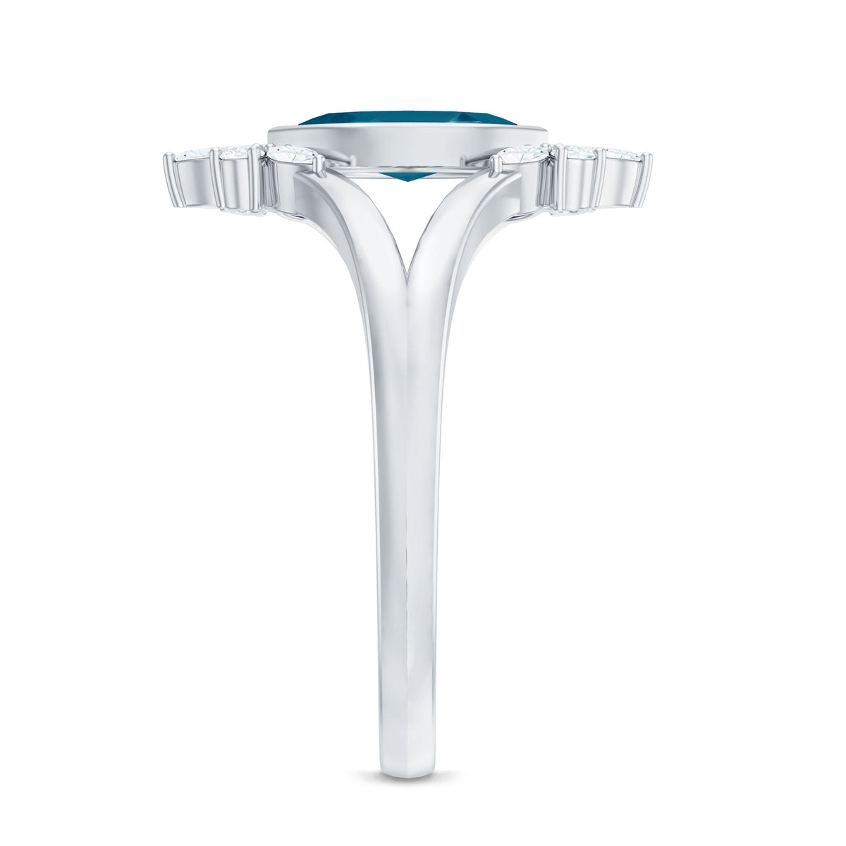 0.7 Carat Marquise Cut London Blue Topaz Cocktail Ring with Diamond
