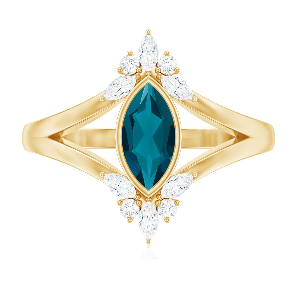 0.7 Carat Marquise Cut London Blue Topaz Cocktail Ring with Diamond
