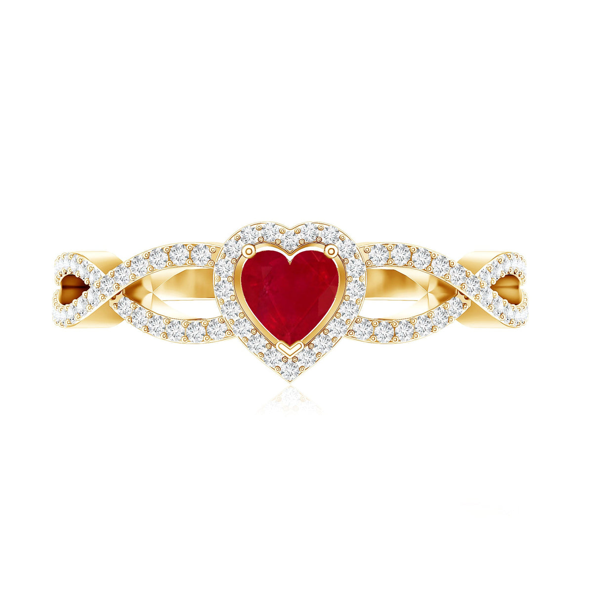 Natural Ruby Heart Promise Ring with Diamond Crossover Shank