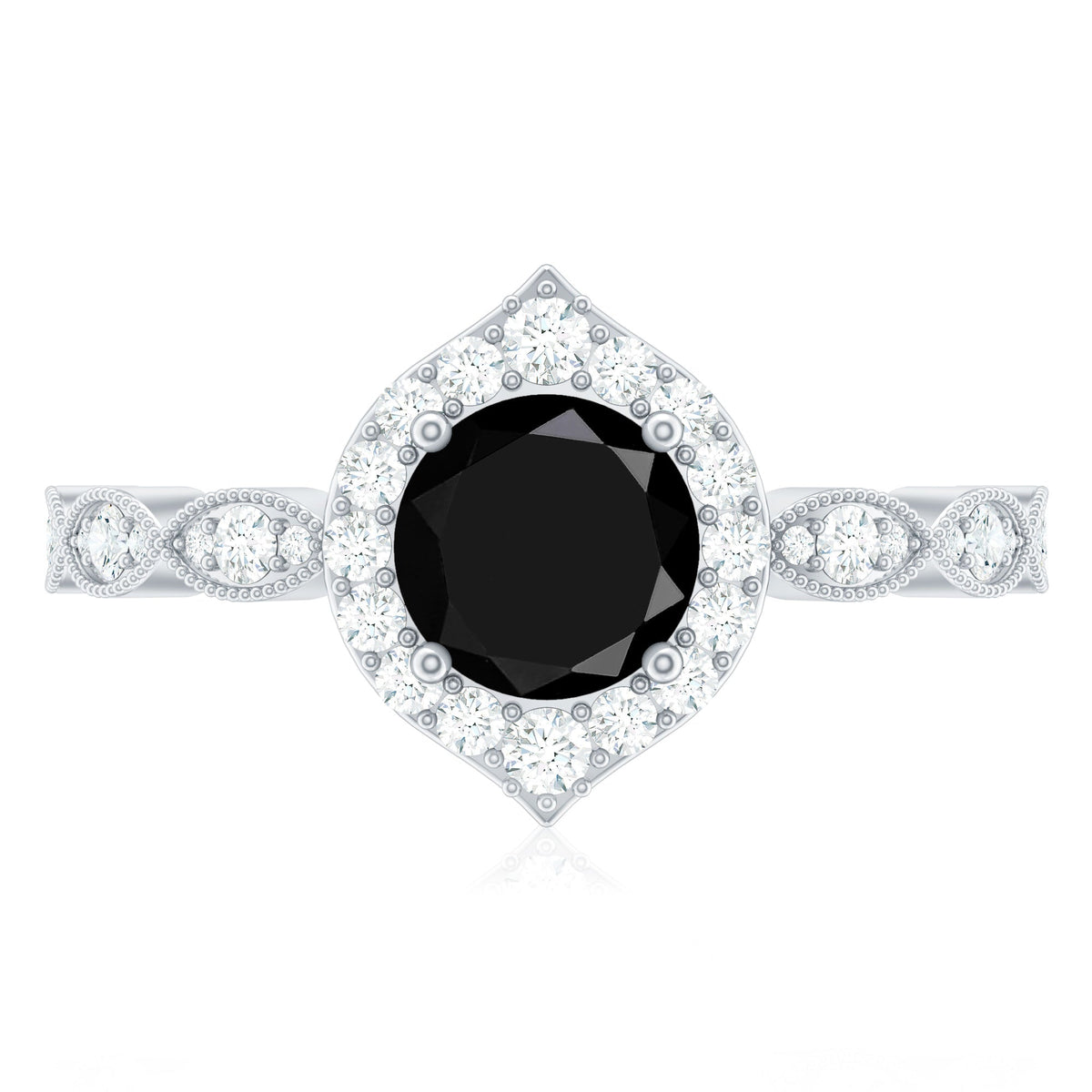 Vintage Black Spinel Engagement Ring with Diamond Halo